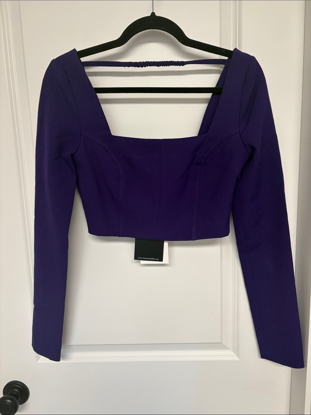 En Saison Purple Square-Neck Long Sleeve Crop Top